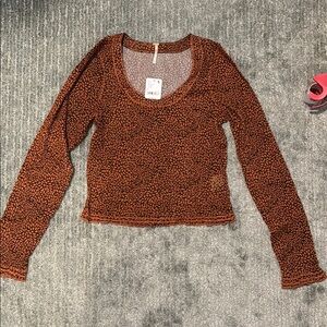 Women's Brown Patterned Top FREE PEOPLE NWT SIZE MEDIUM